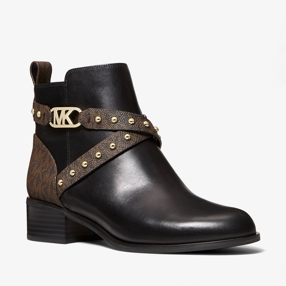 New Michael Kors Black and Brown Studded Ankle Booties